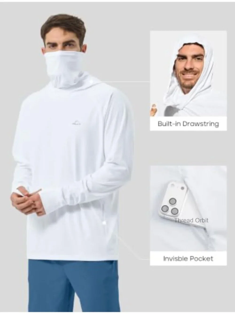 UPF 50+ Sun Hoodie Long Sleeve Fishing Hiking Shirt with Mask